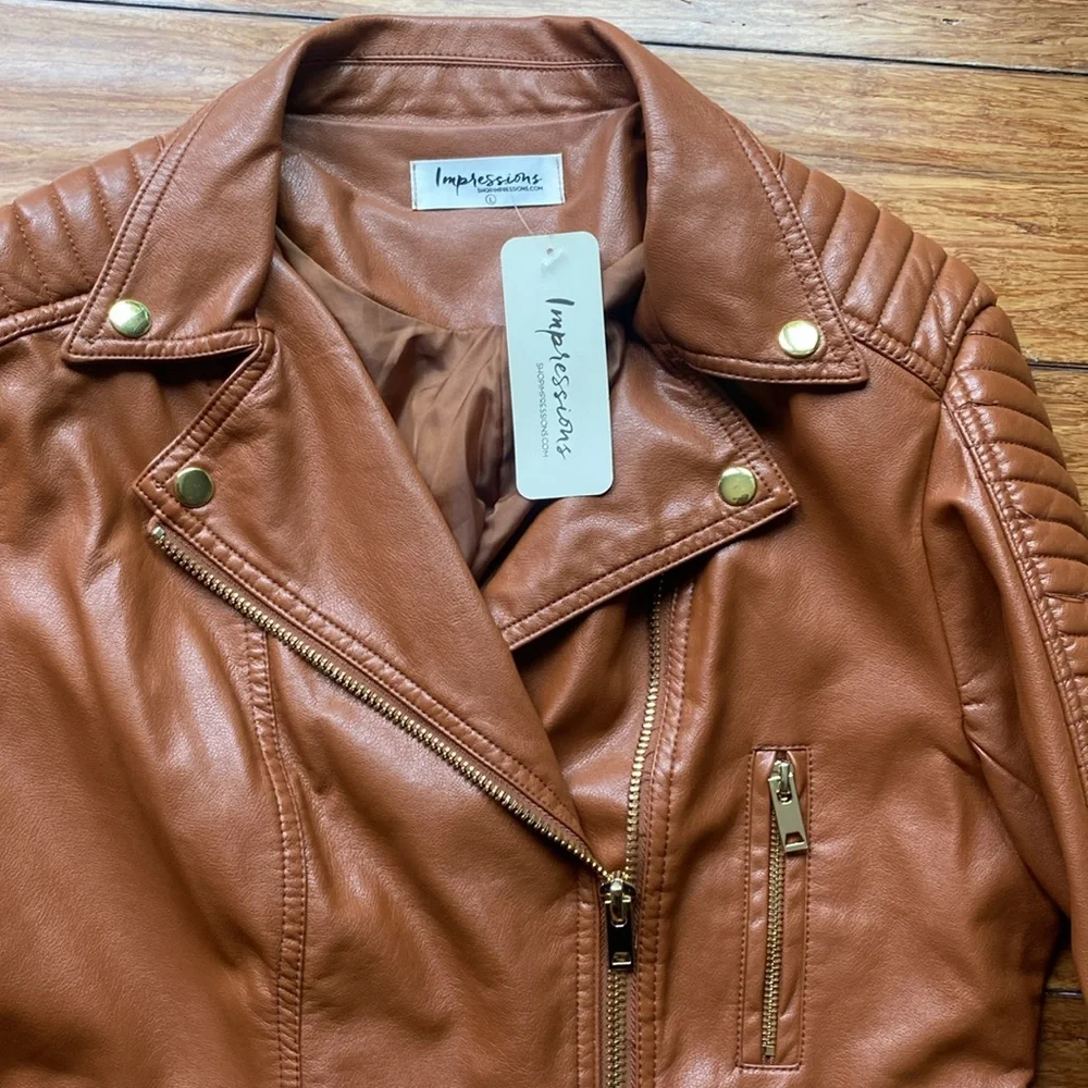 NWT BRAND NEW Faux Leather Motorcycle Jacket. Super SOFT. Fitted L. - Picture 1 of 3